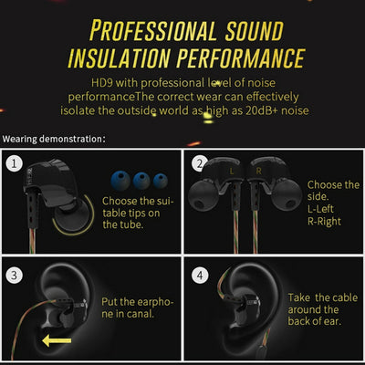 KZ HD9 Hi-Fi In-Ear Ohrhörer Premium Super Bass Sound, Earphone schwarz