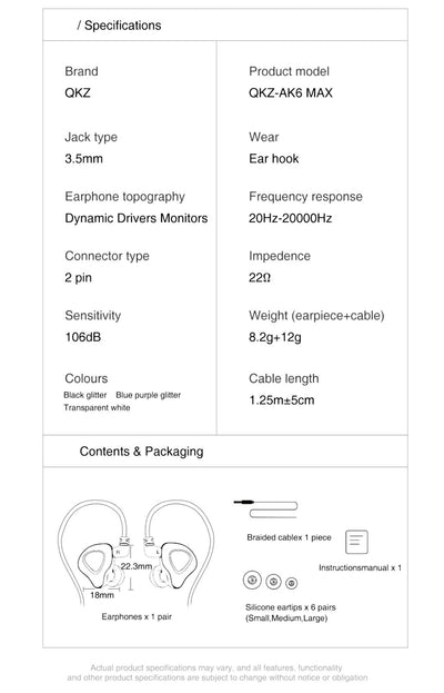 Premium Headset Kopfhörer QKZ-AK6 Max HiFi In-Ear-Headset Ohrhörer + Hardcase