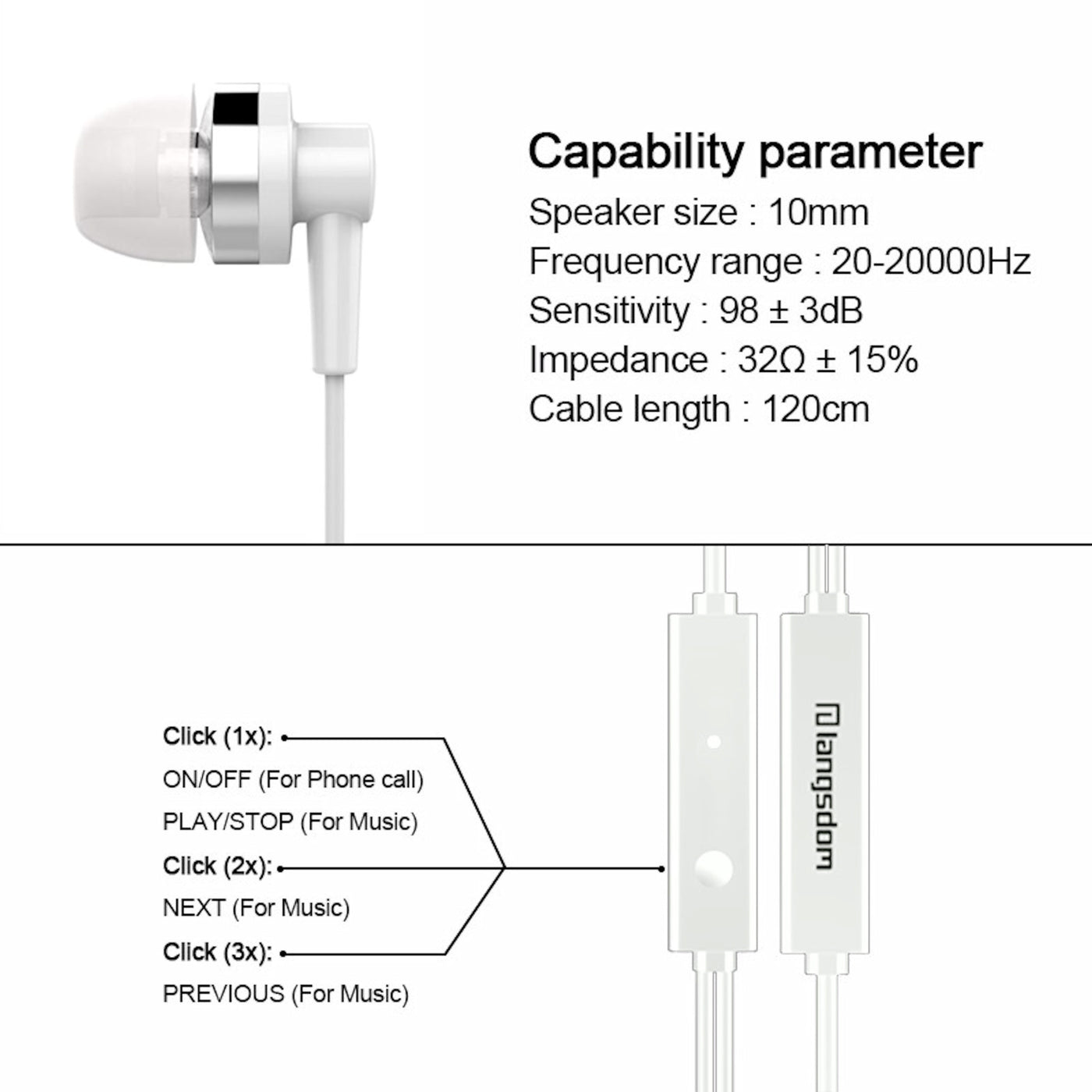 In-Ear Headset JD89 Weiss Kopfhörer Earphone Bass für Samsung Xiaomi LG HTC