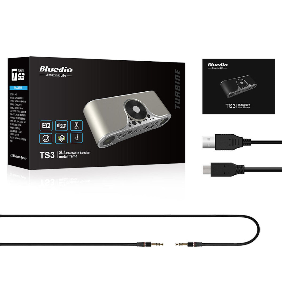Grauer Bluedio TS-3 Turbine Bluetooth-Lautsprecher