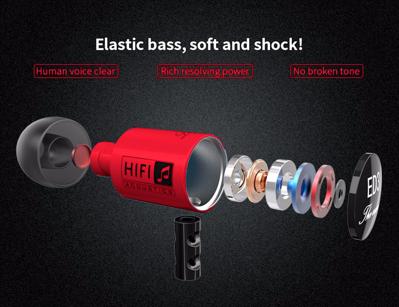 High-Quality Kopfhörer KZ ED3M Youth Version In-Ear, PU Hardcase, Megabass