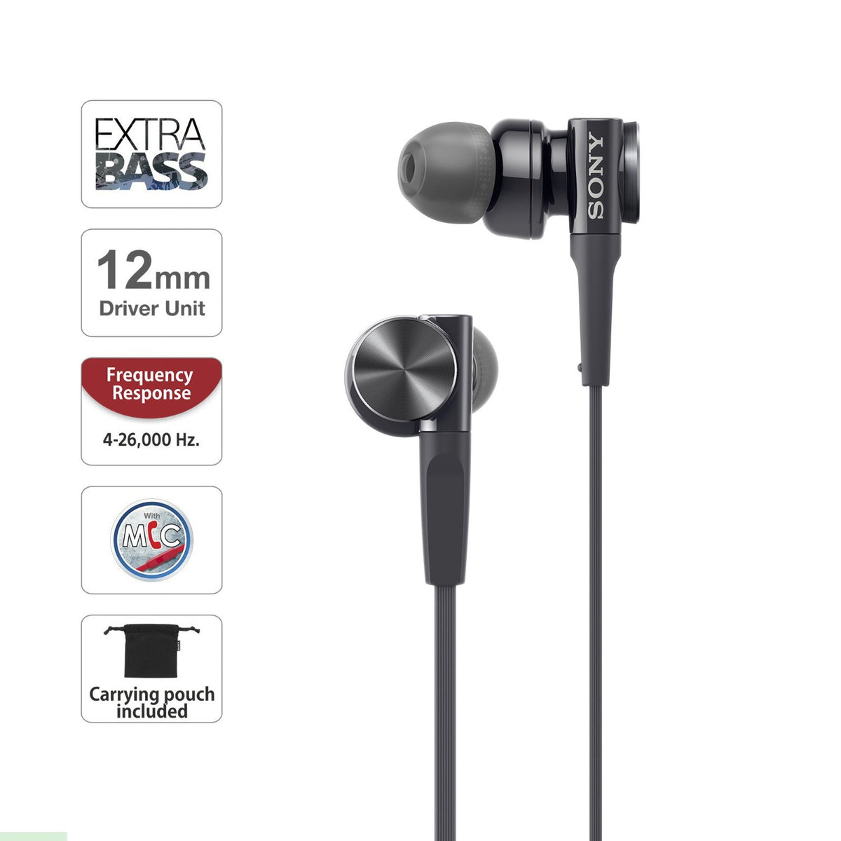 Schwarze Sony MDR-XB75AP Extra-Bass In-Ear-Kopfhörer