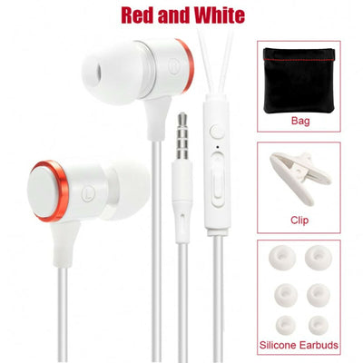 Mega Bass Premium In-Ear Earphone Headset Mic 3K-RSW9 Schwarz Weiss Rot + Bag