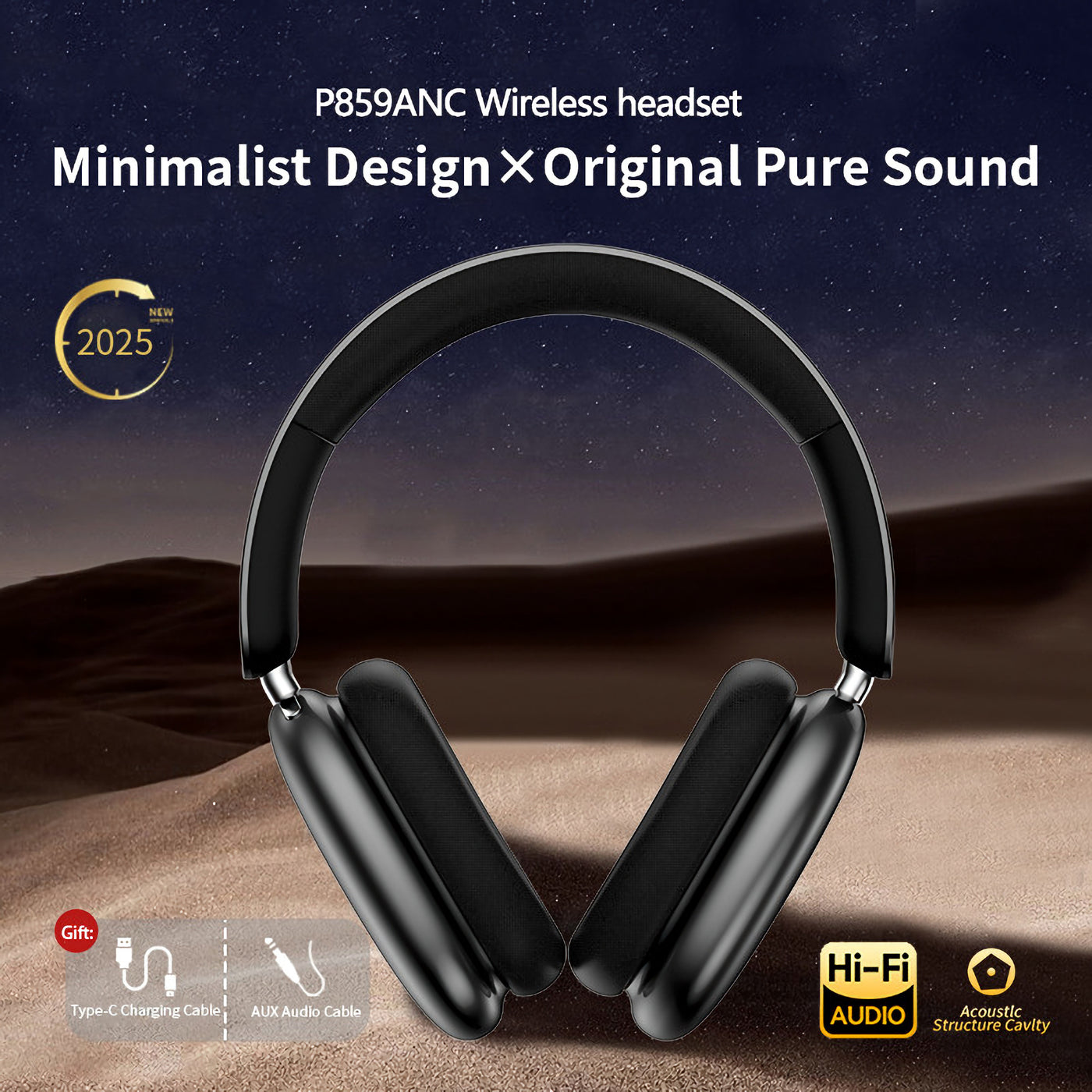 Wireless Bluetooth 5.4 Kopfhörer P859 ANC Over Ear Stereo Headset