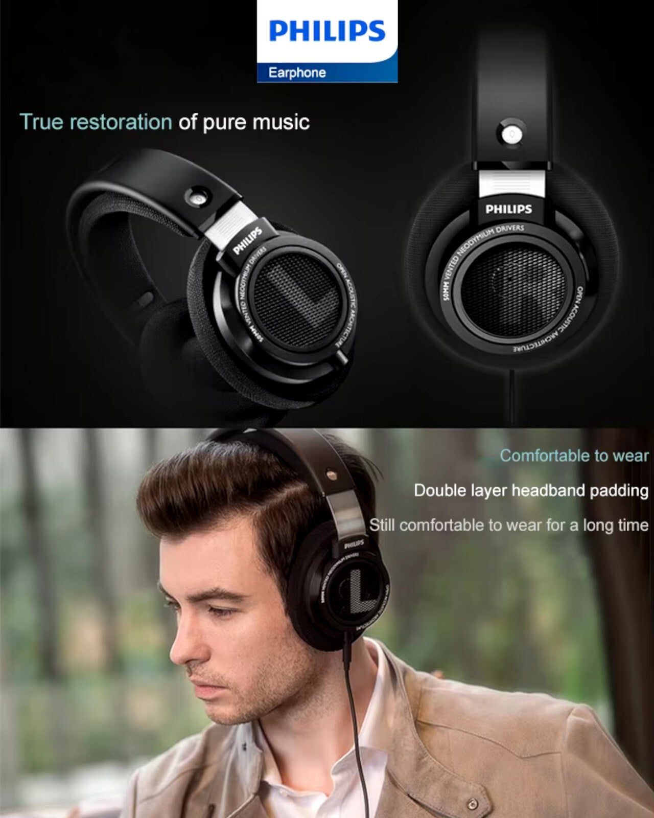 Philips SHP9500 HiFi Stereo Kopfhörer Over-Ear Headphones - Schwarz