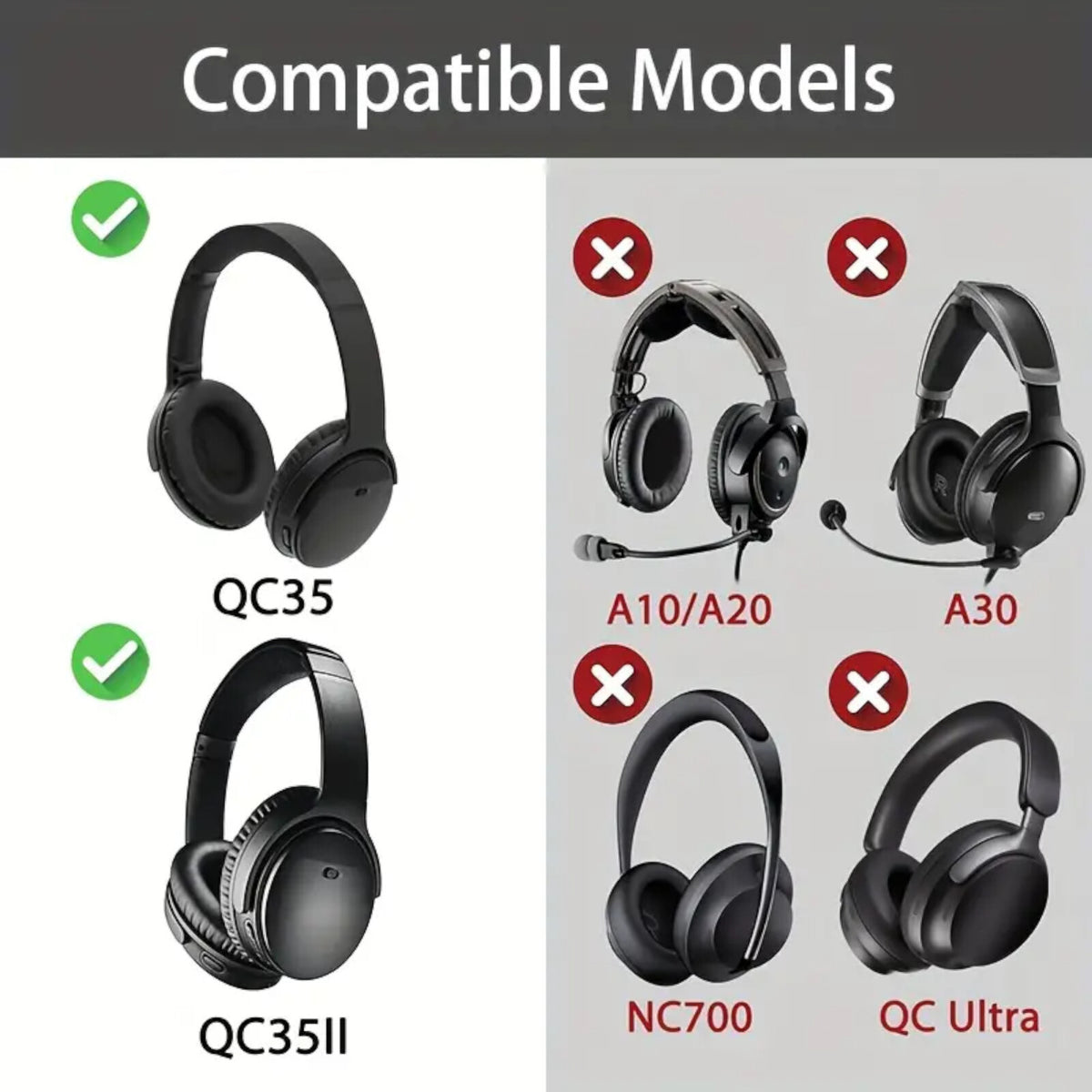 Schwarze Kunstleder-Ohrpolster für Bose QC35 QC45 QC25 QC15