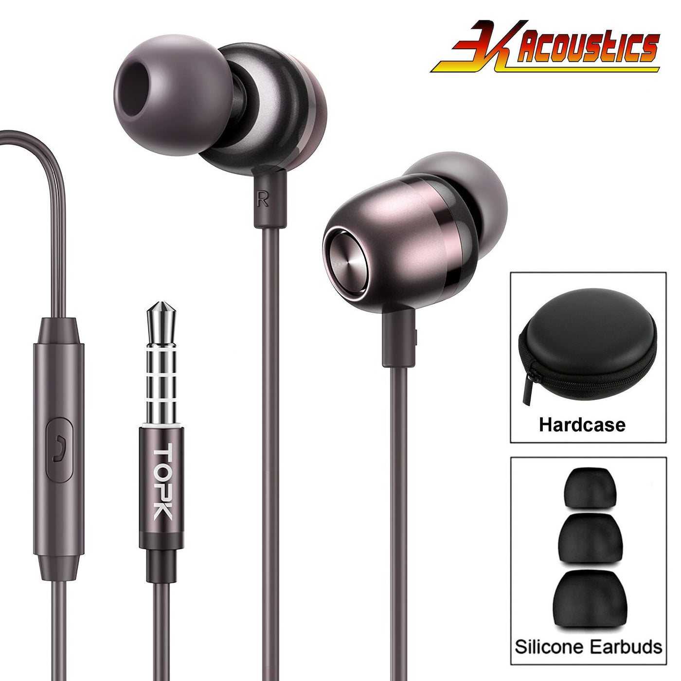 Premium Metall Headset In-Ear Kopfhörer F36 Surround Super Bass braun Hardcase