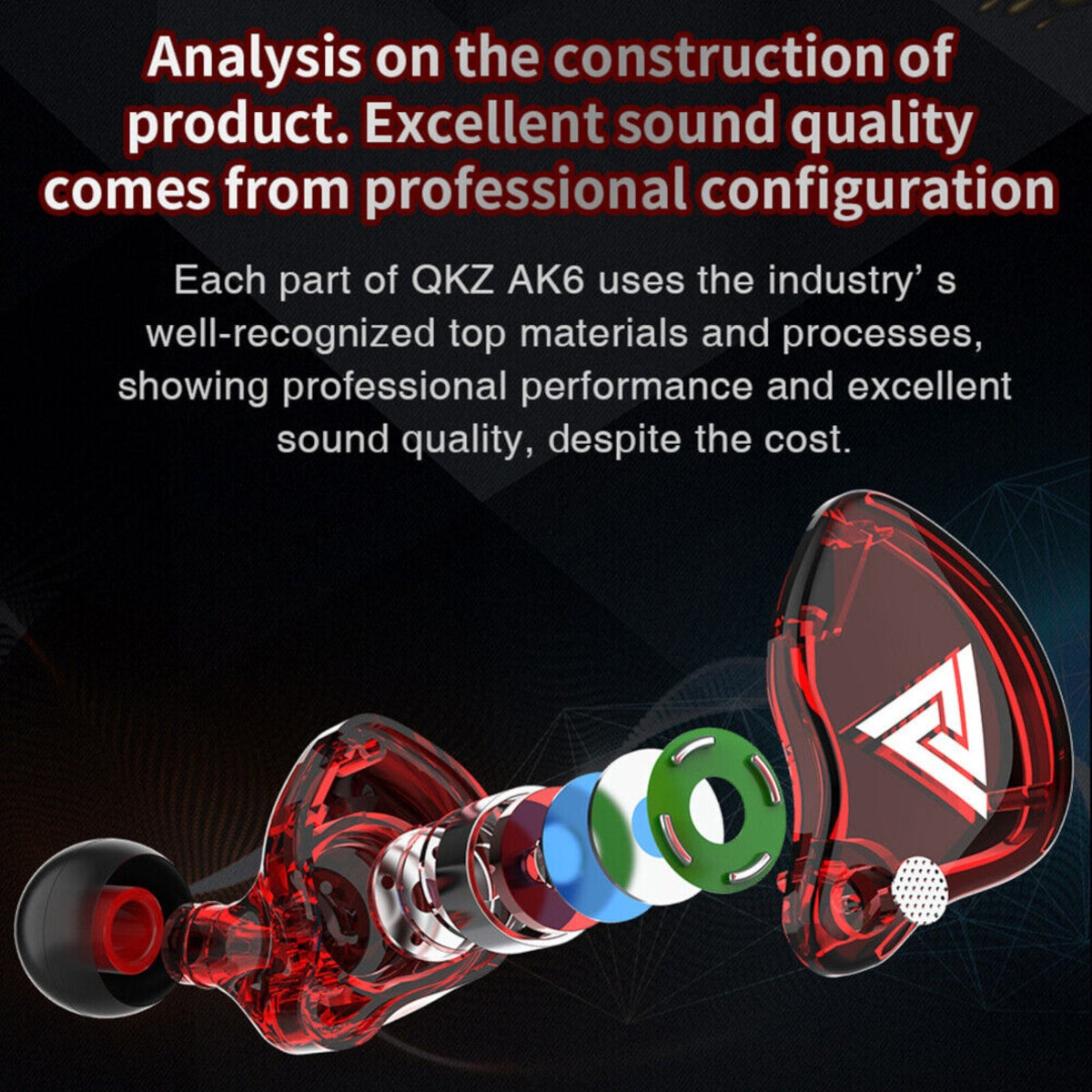 Rotes QKZ AK6 Hi-Res In-Ear-Headset mit Mikrofon