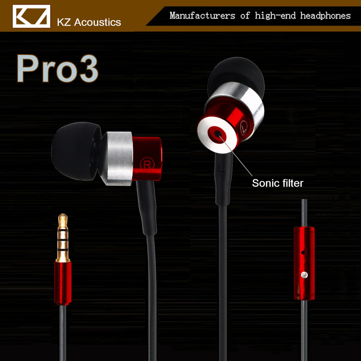 Rotes KZ Pro 3 In-Ear-Headset mit Mikrofon