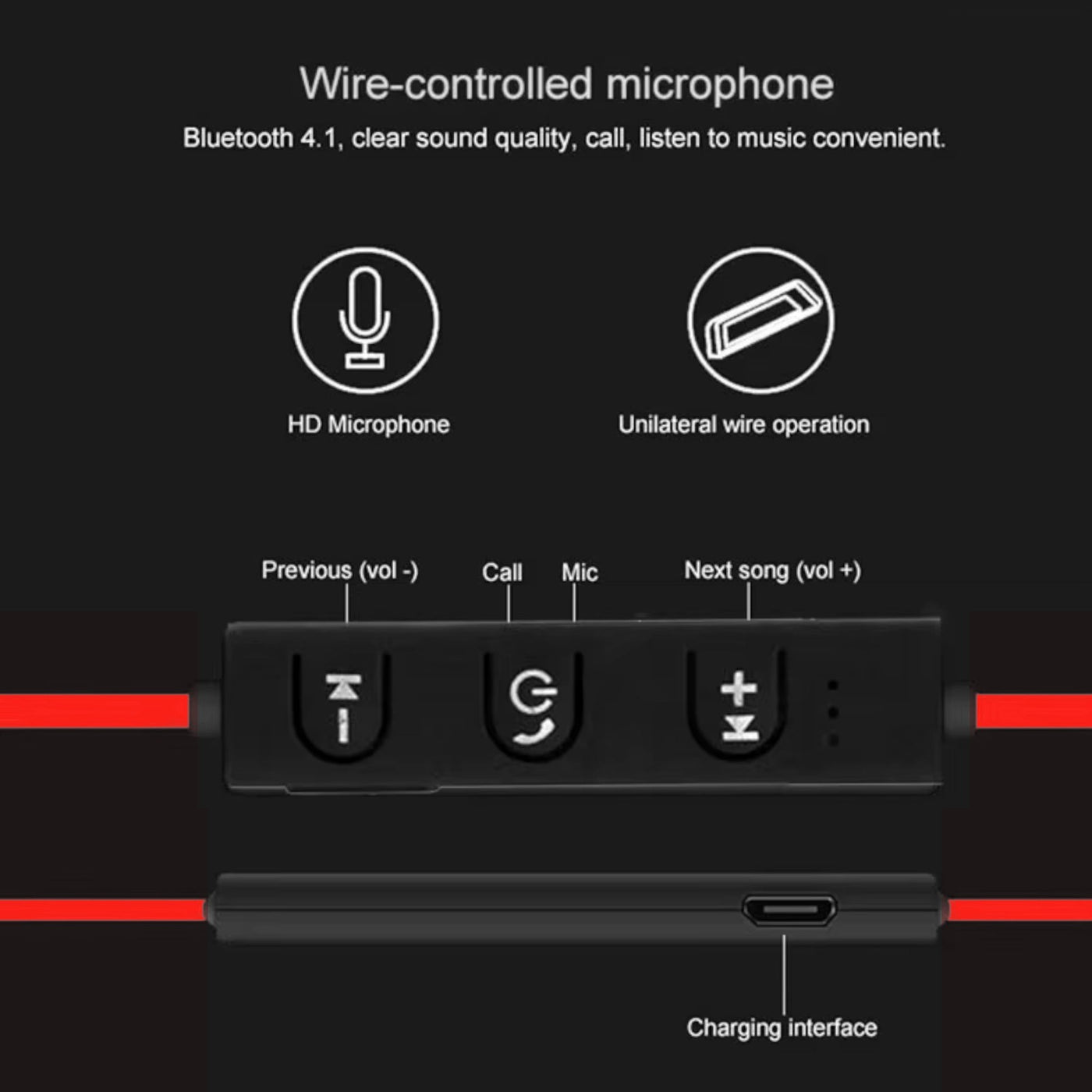 Sport In Ear Bluetooth Headset Ohrbügel Kopfhörer Wireless Bass OB-01 Rot