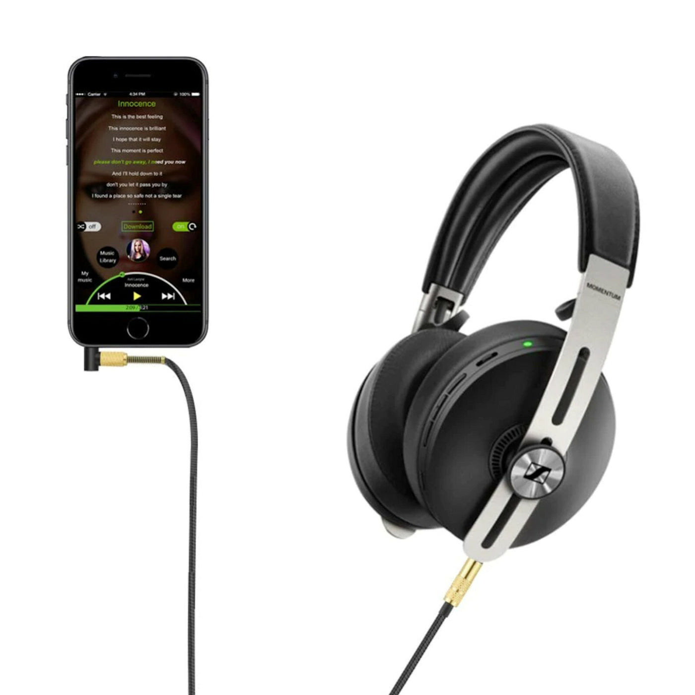 1,5 m Audio Anschlusskabel mit Mic Sennheiser Momentum 2.0 / HD4.30 4.40 4.50