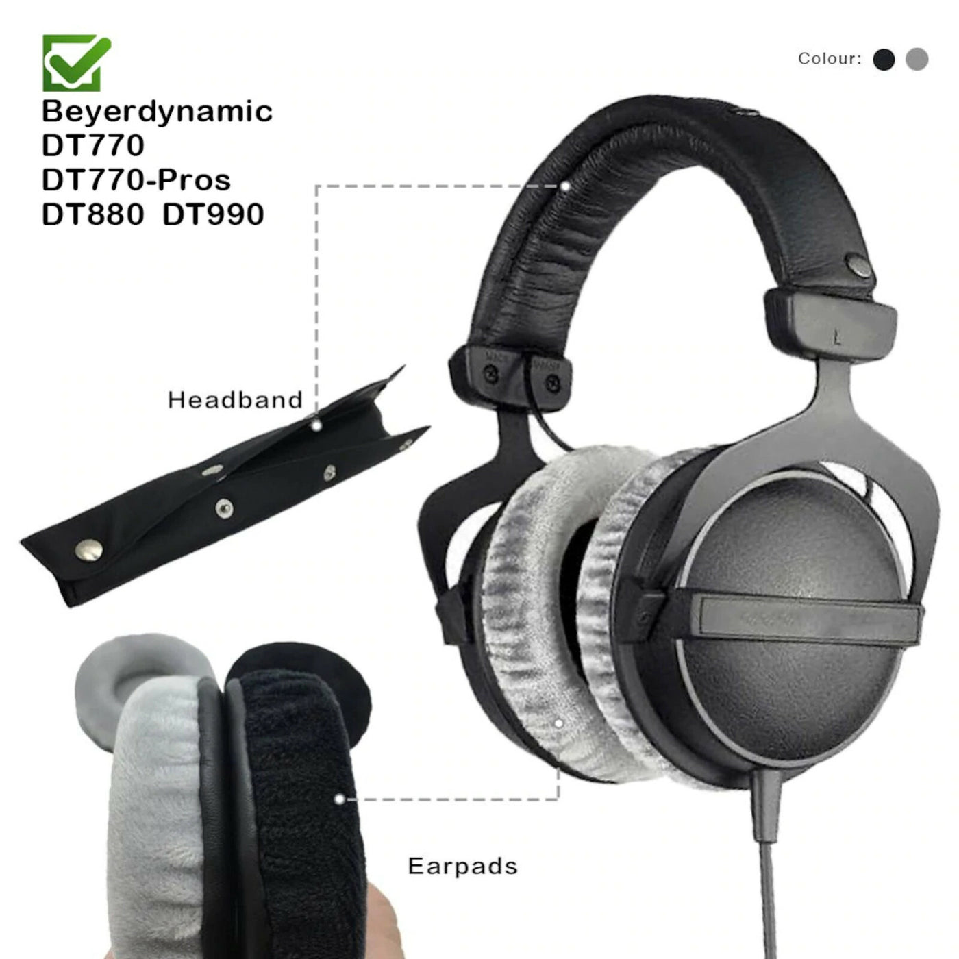 Velour Ohrpolster Kopfband für Beyerdynamic DT990 DT880 DT770 Kopfhörer