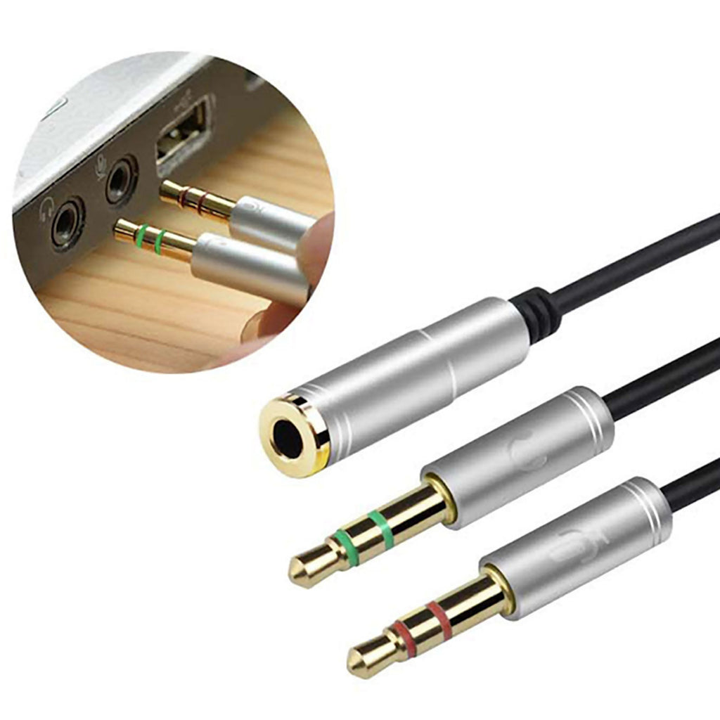 Silberner 3,5-mm-Headset-Splitter für Audio und Mikrofon