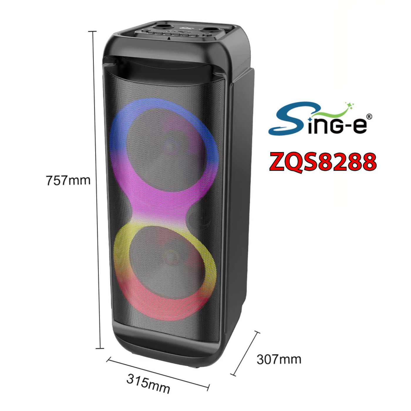 Partybox Sing-E ZQS8288 beleuchtete Lautsprecherbox Mic Bluetooth USB TWS