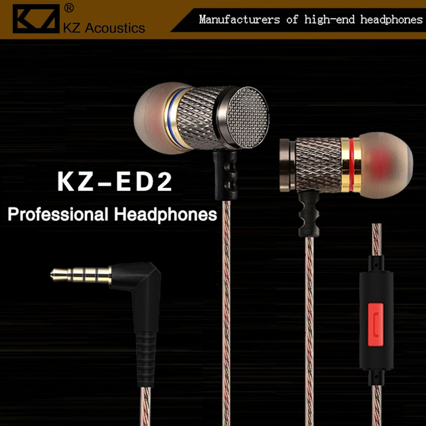 High-End Headset Kopfhörer KZ ED2 HS Professional Gunmetal In-Ear in PU Hardcase