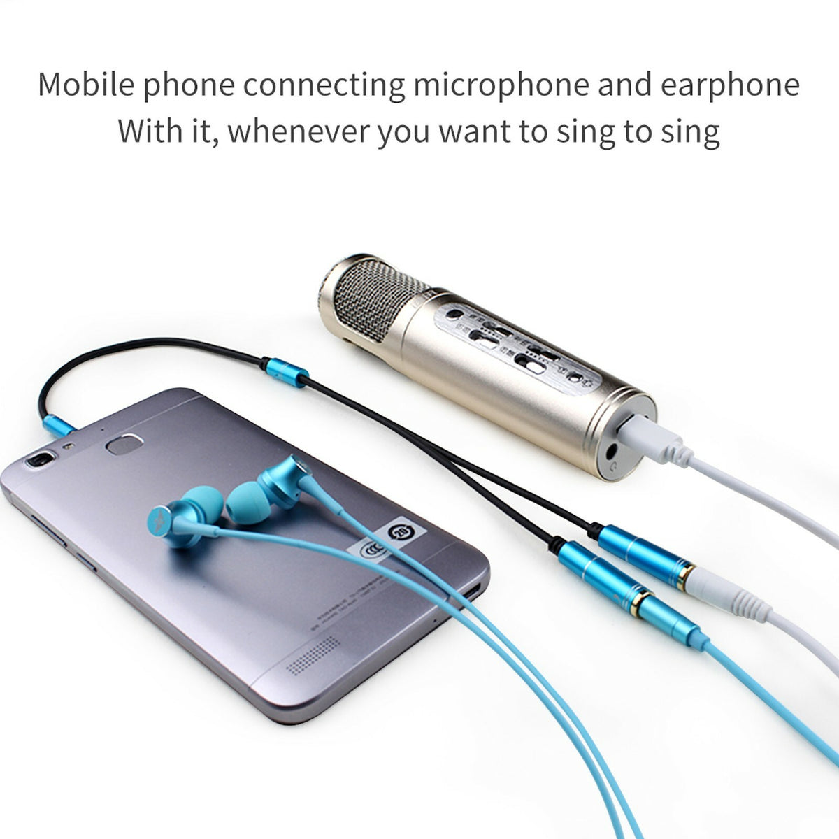 Blauer 3,5-mm-Headset-Splitter für Audio und Mikrofon