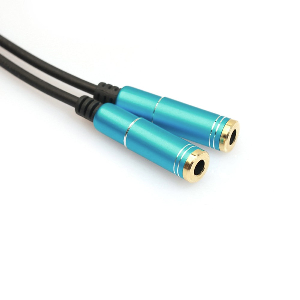 Blauer 3,5-mm-Kopfhörer-Splitter auf zwei Buchsen