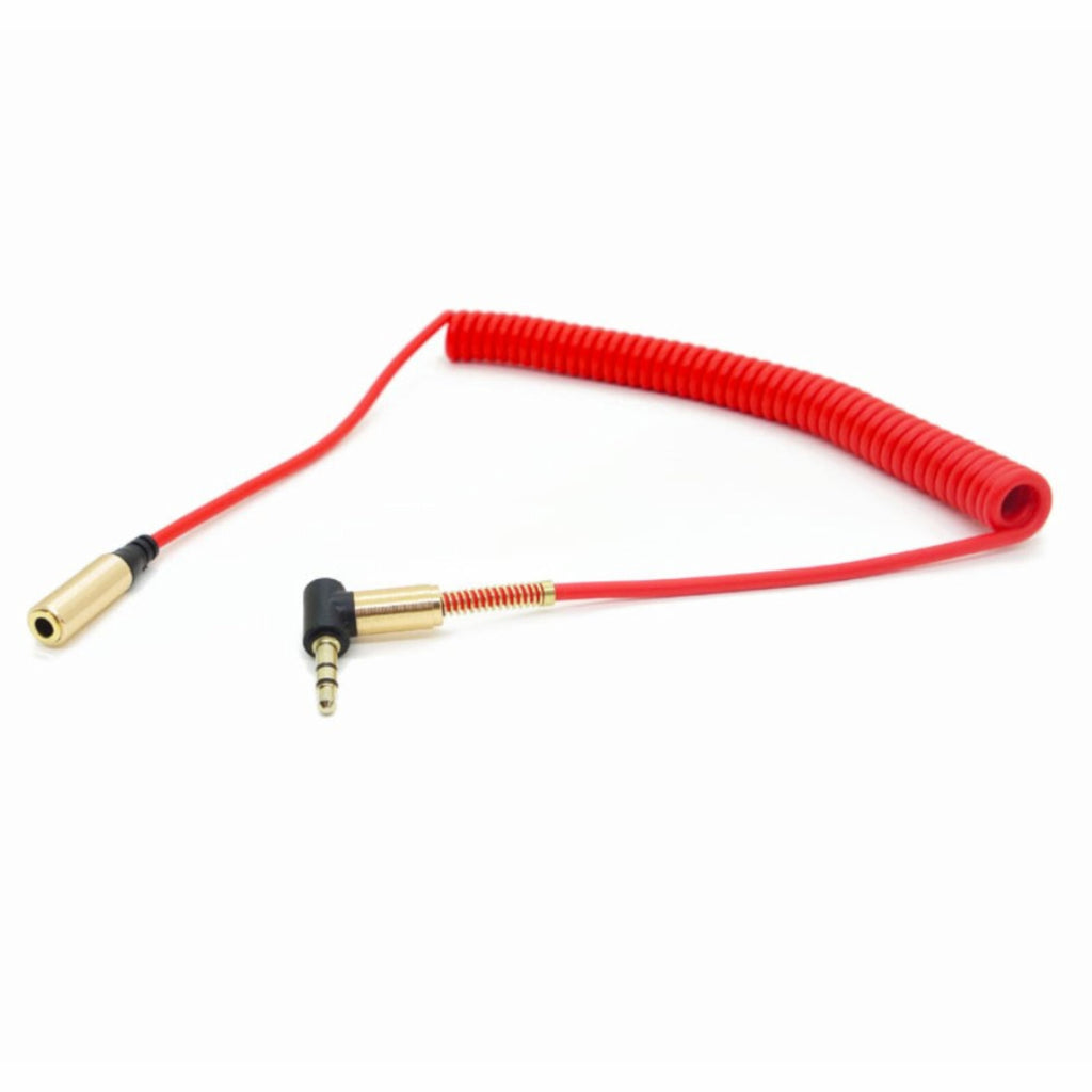 Rotes 3,5-mm-Spiral-Verlängerungskabel mit Winkelstecker