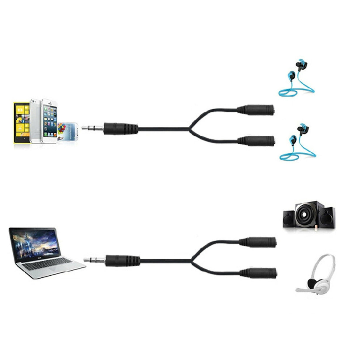 Schwarzer 3,5-mm-Y-Splitter für zwei Kopfhörer