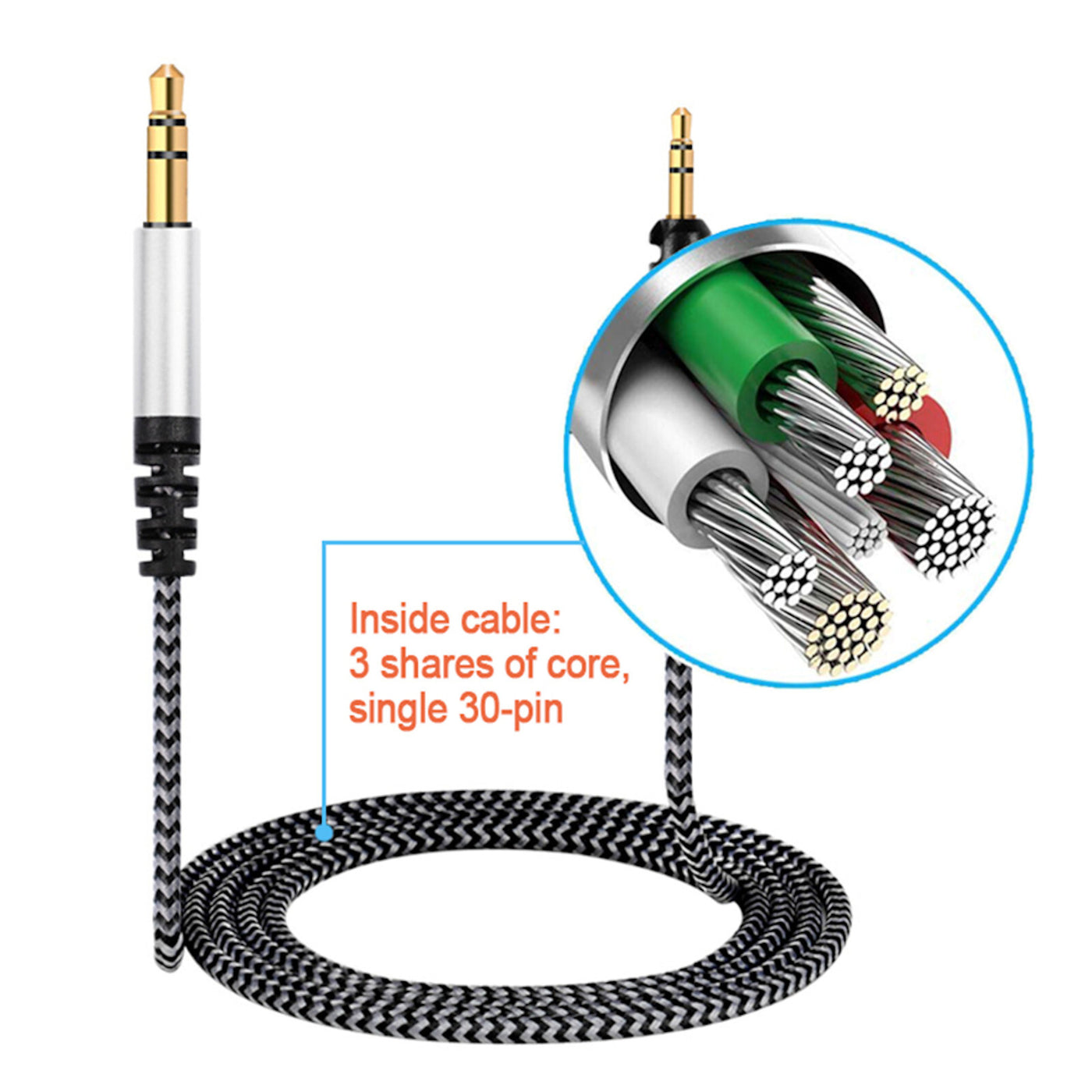 2m Ersatz Audio Nylon Anschlusskabel Sennheiser HD559 HD569 HD589 HD599...