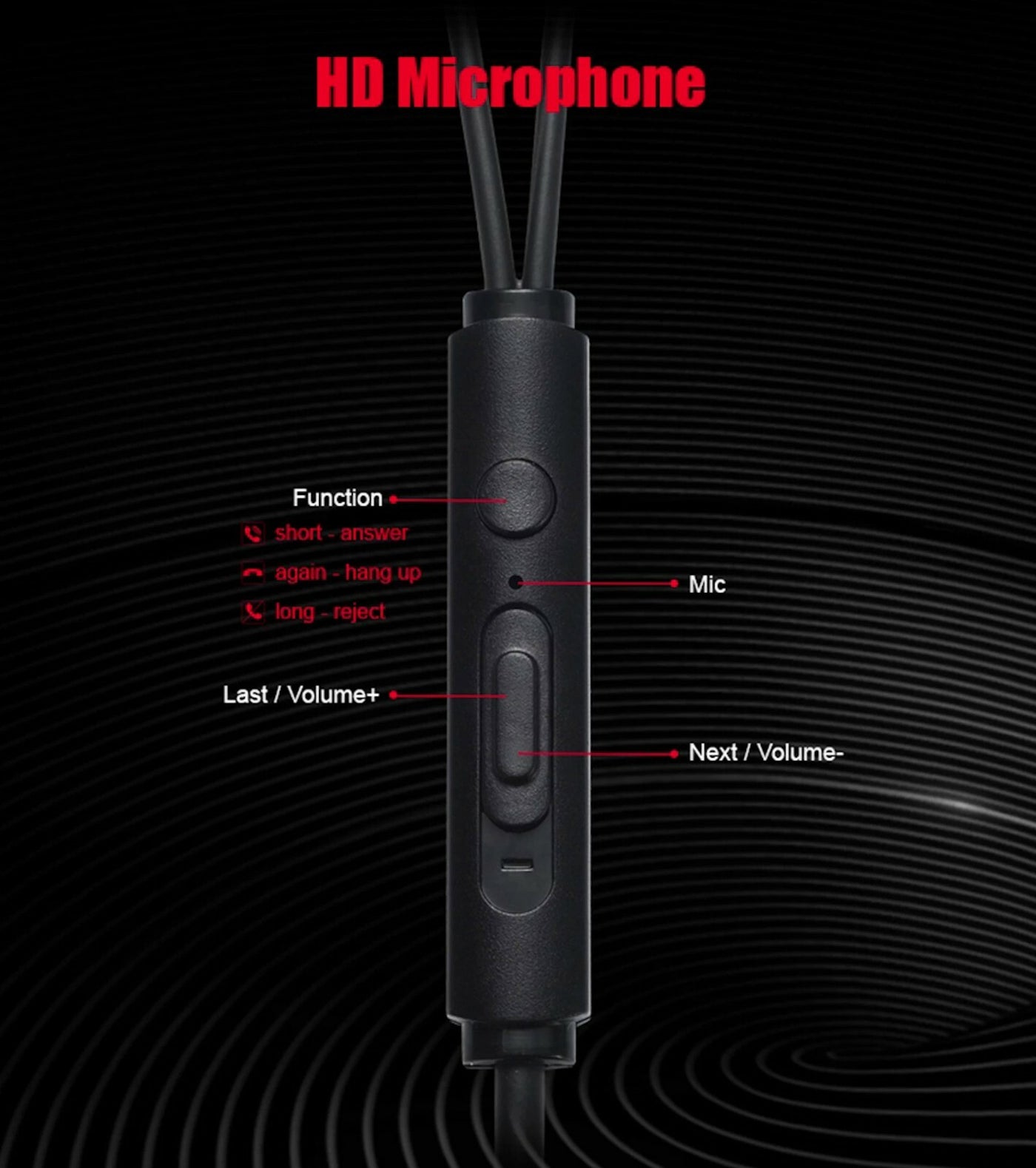 Mega Bass Premium In-Ear Earphone Headset Mic 3K-RSW9 Schwarz Weiss Rot + Bag