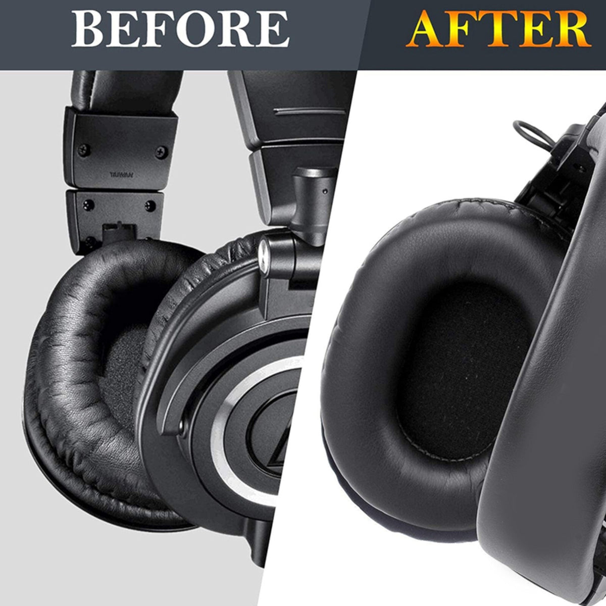 Schwarze Kunstleder-Ohrpolster für Audio-Technica M50X M40X