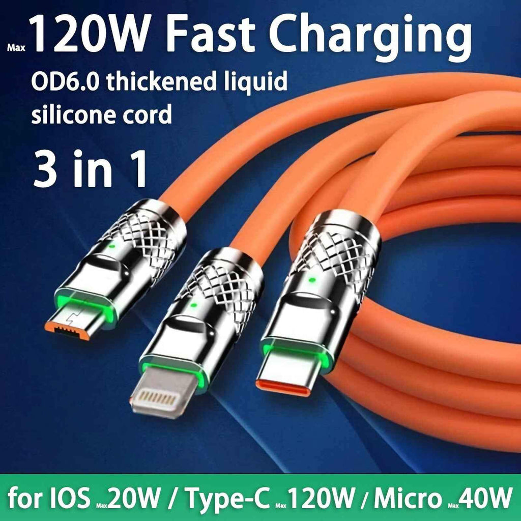Oranges 1,2-m-3-in-1-Ladekabel mit USB-C Micro-USB und 6-Pin
