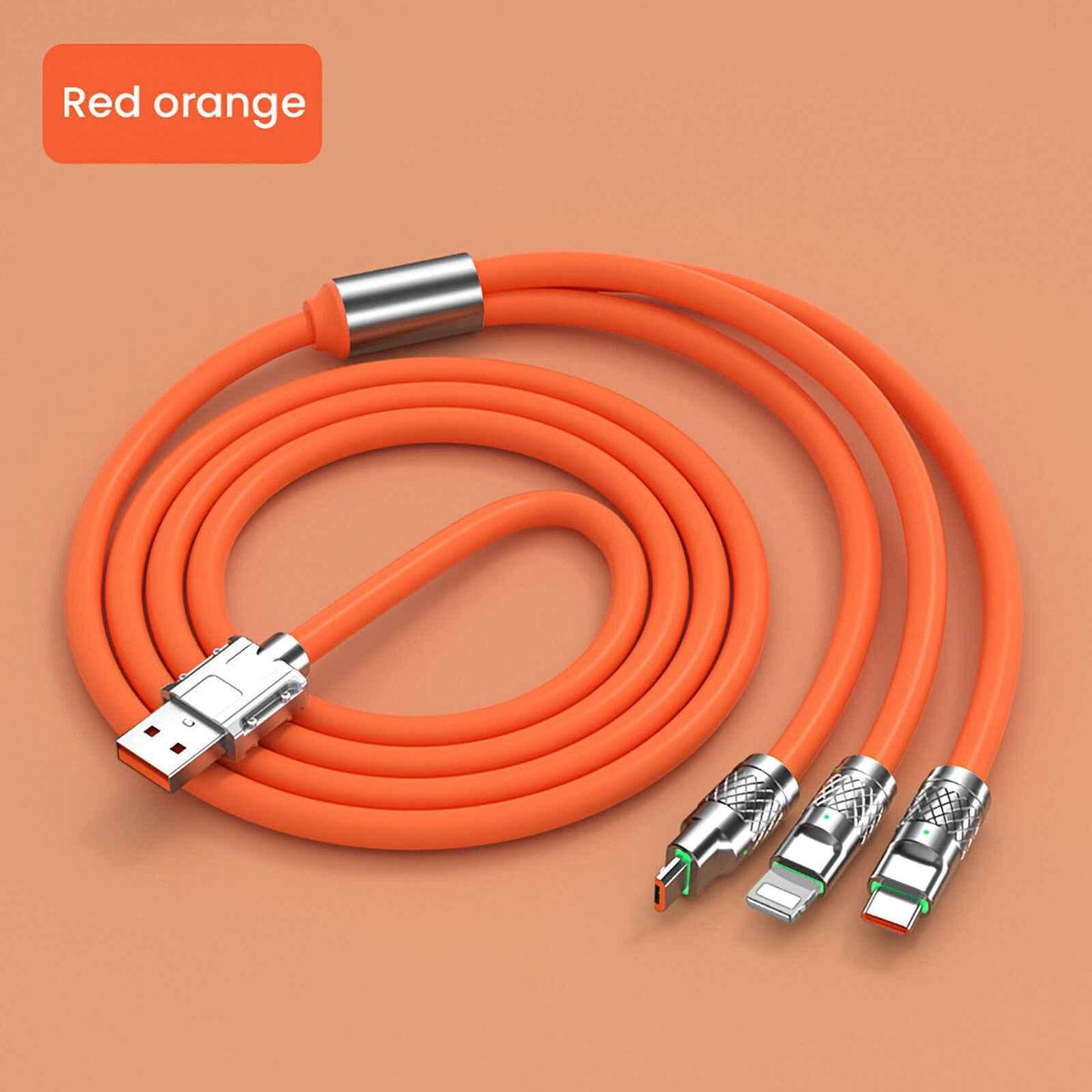 Oranges 1,2-m-3-in-1-Ladekabel mit USB-C Micro-USB und 6-Pin