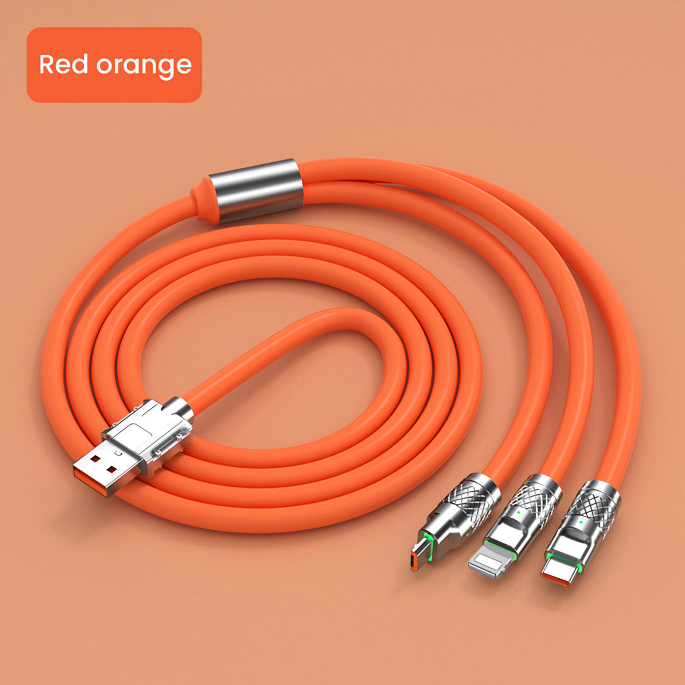 1,2m 3in1 USB Typ C, Micro USB, 6Pin Kabel Multi Micro Schnell Ladekabel Orange