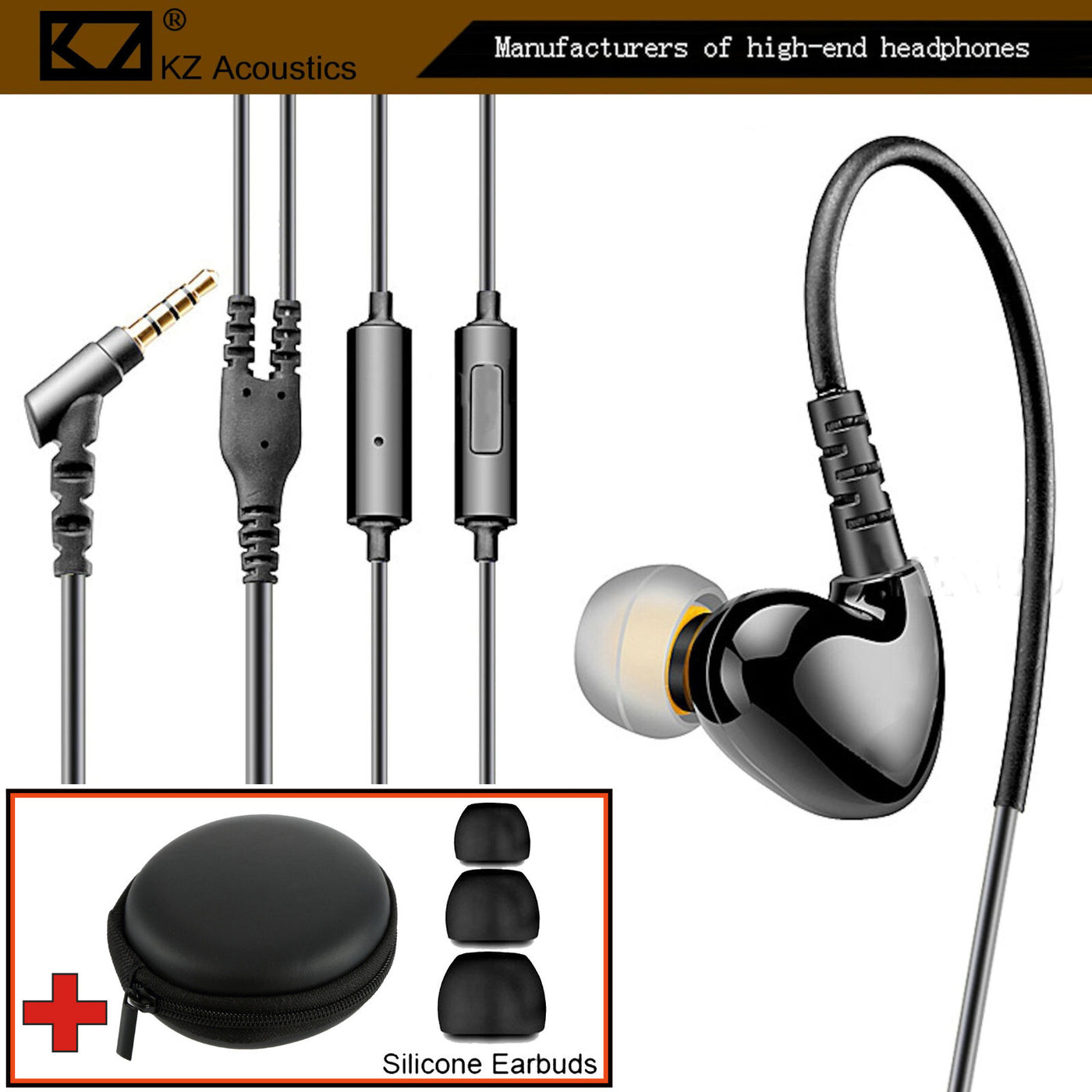 High-End Kopfhörer KZ-S6 Schwarz Pro Sports In-Ear Headphones in PU Hardcase