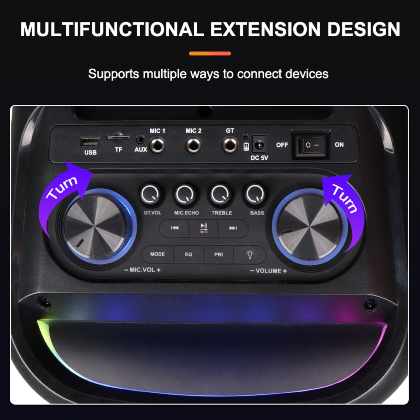 Partybox Sing-E ZQS8258 beleuchtete Lautsprecherbox 1800W Mic Bluetooth USB TWS