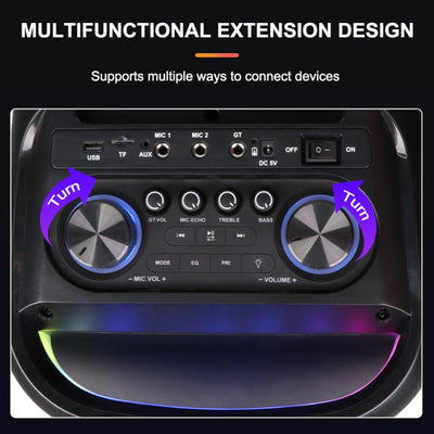 Partybox Sing-E ZQS8258 beleuchtete Lautsprecherbox 1800W Mic Bluetooth USB TWS