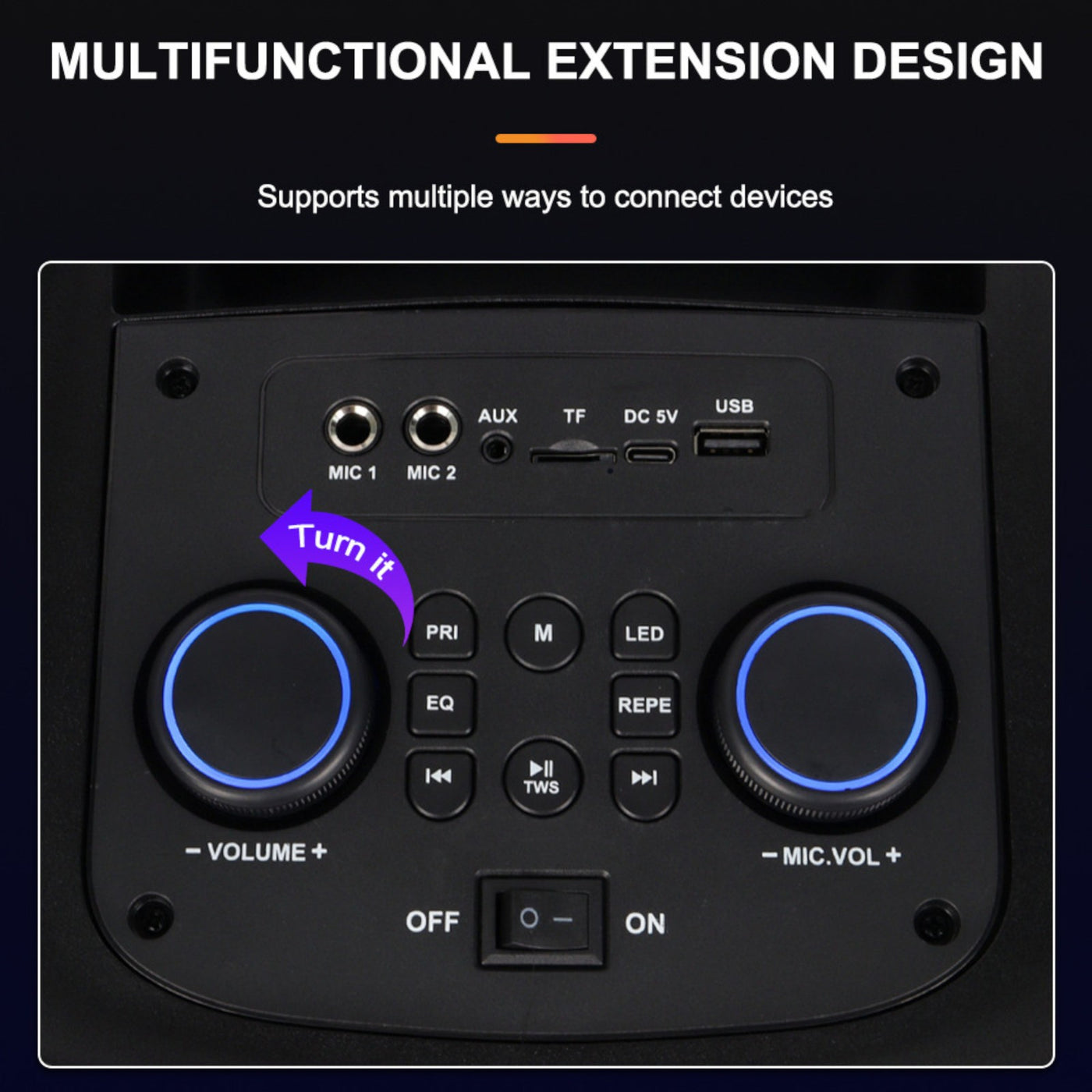 Partybox Sing-E ZQS8255 beleuchtete Lautsprecherbox 1800W Mic Bluetooth USB TWS