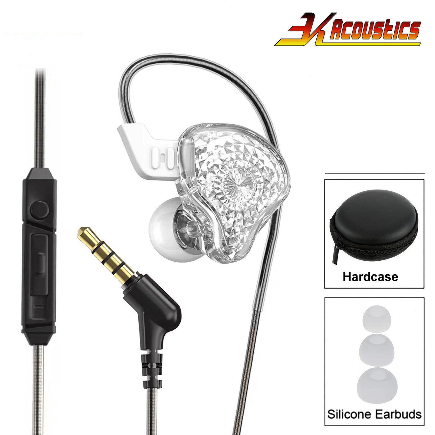 Original 3K K2 HD Professional HiFi Kopfhörer Headset Premium In-Ear Kristall