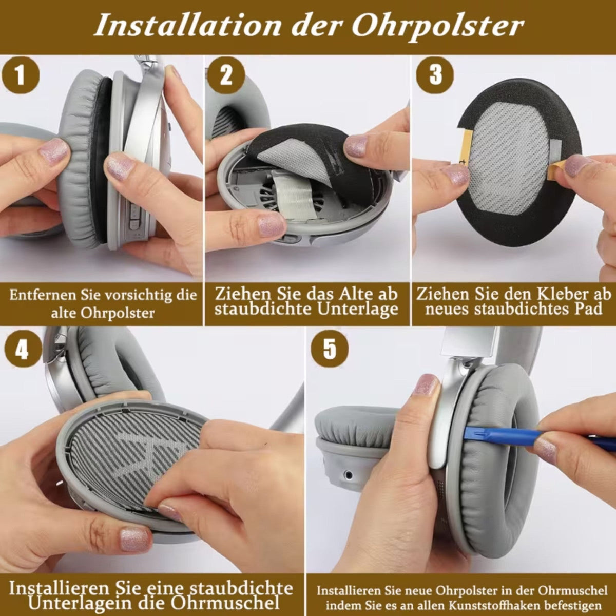 Ohrpolster für Bose QuietComfort QC35 QC15 QC45 QC25 Q35 II Braun