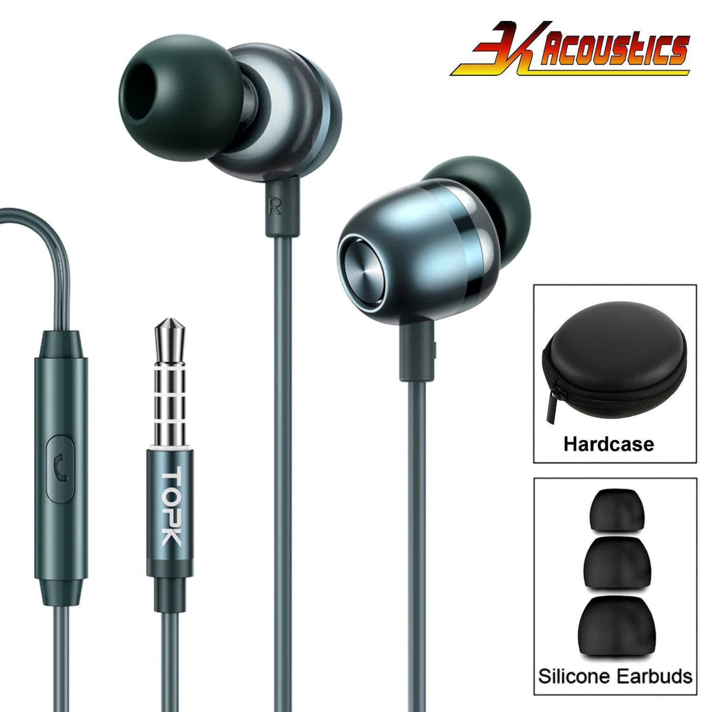 Premium Metall Headset In-Ear Kopfhörer F36 Surround Super Bass Grün Hardcase