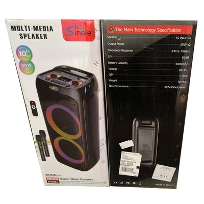 Partybox Sing-E ZQS10209 beleuchtete Lautsprecherbox 1800W Mic Bluetooth USB TWS