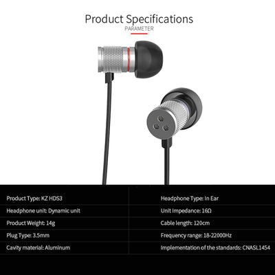 High-End Headset Kopfhörer KZ HDS3 Professional Silber In-Ear in PU Hardcase