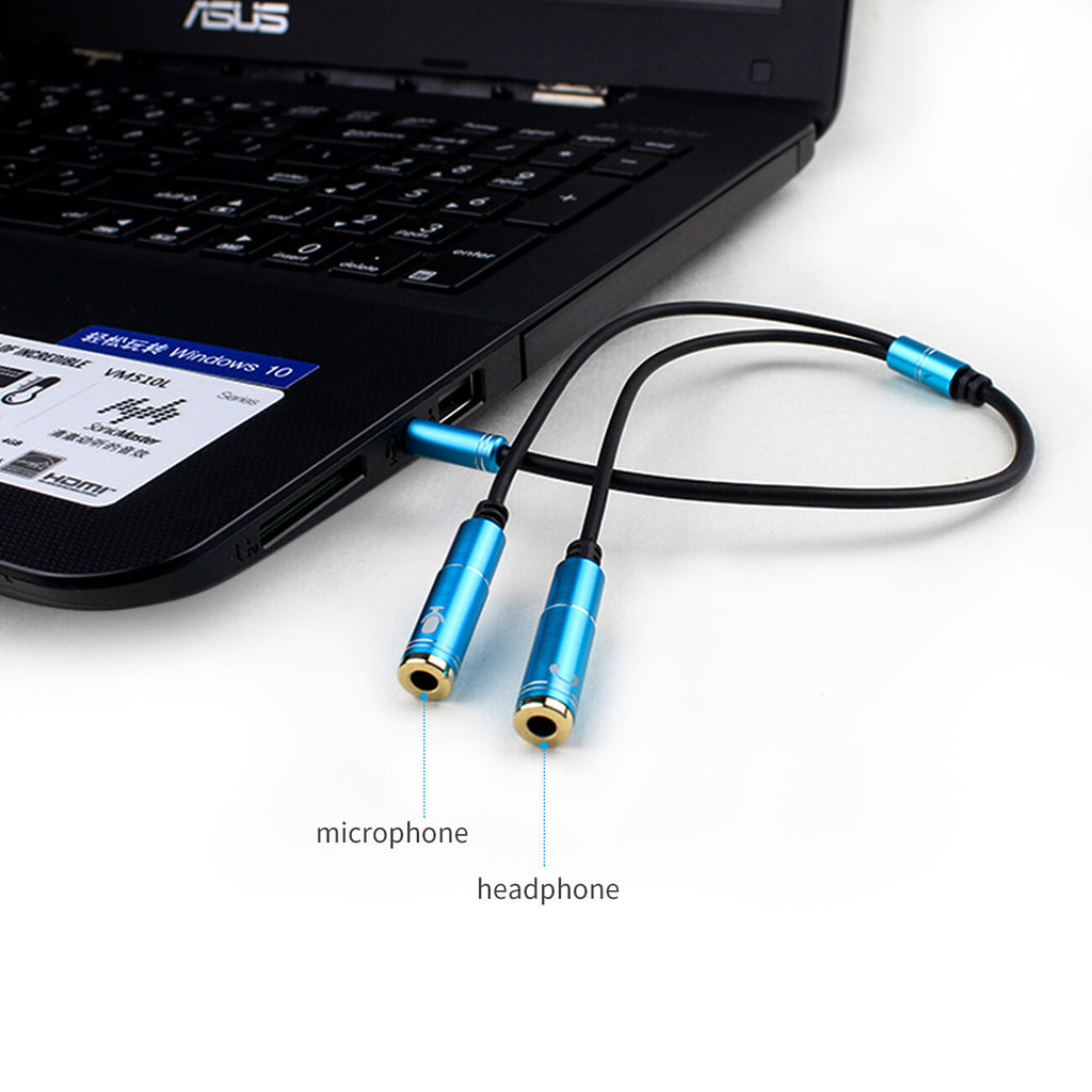 Blauer 3,5-mm-Headset-Splitter für Audio und Mikrofon