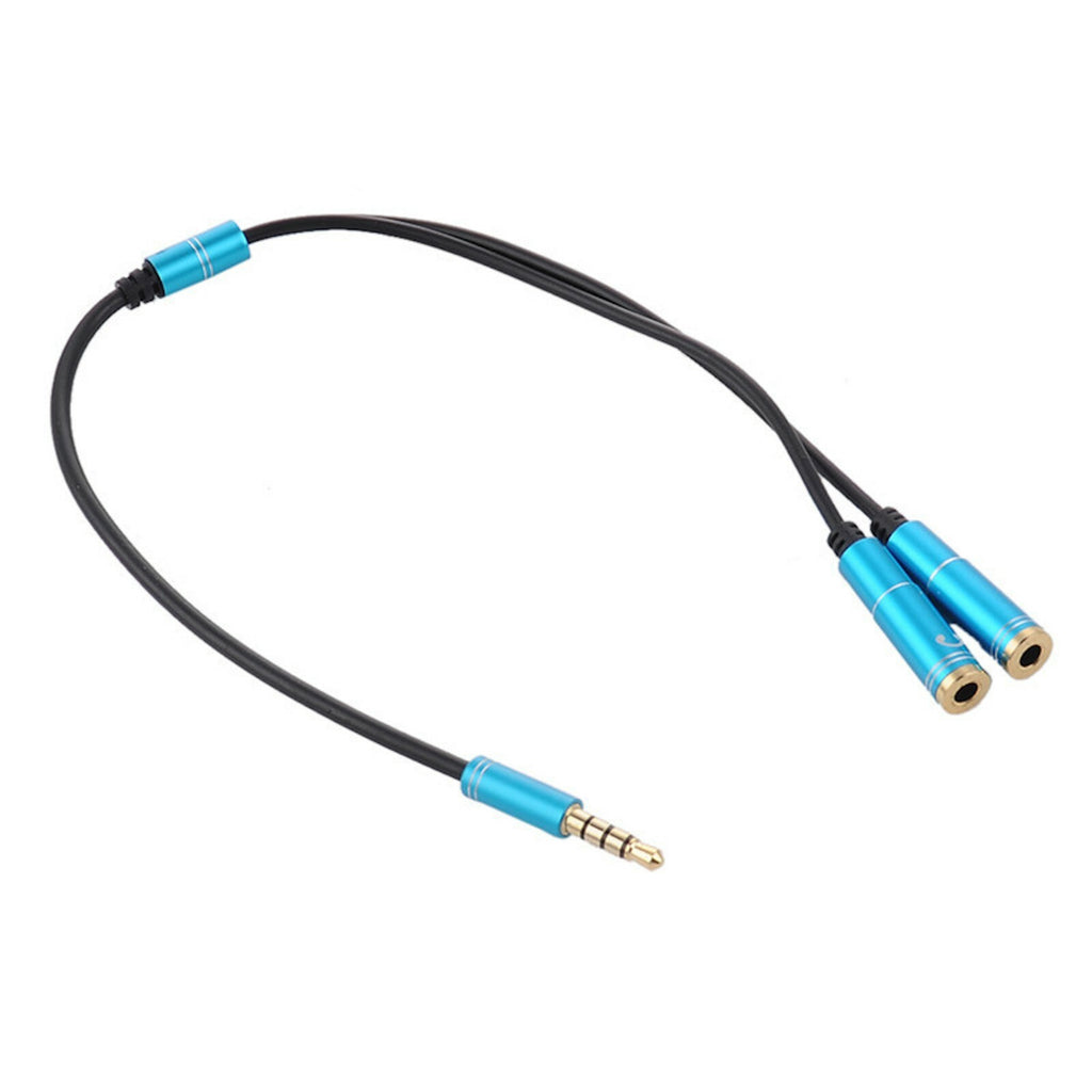Blauer 3,5-mm-Headset-Splitter für Audio und Mikrofon