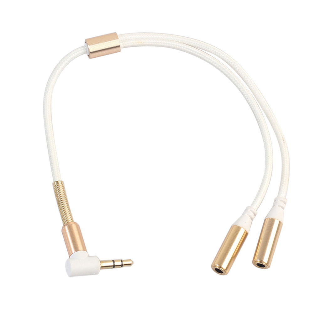 Weißer 3,5-mm-Audio-Splitter mit Winkelstecker und zwei Buchsen