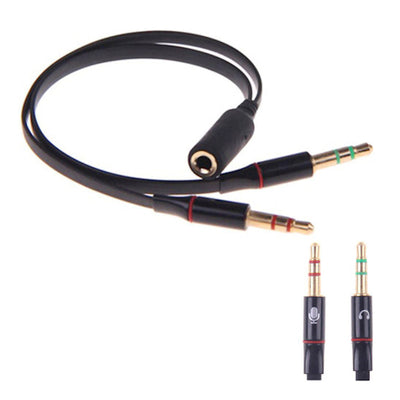 Audio Splitter Kabel Schwarz Y Adapter Kopfhörer Headset 3.5mm Flachkabel PC