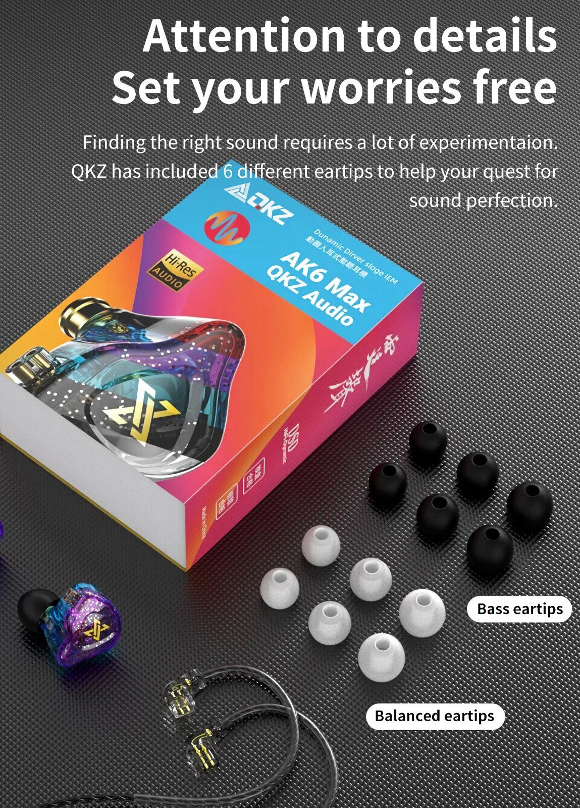 Premium Headset Kopfhörer QKZ-AK6 Max HiFi In-Ear-Headset Ohrhörer + Hardcase