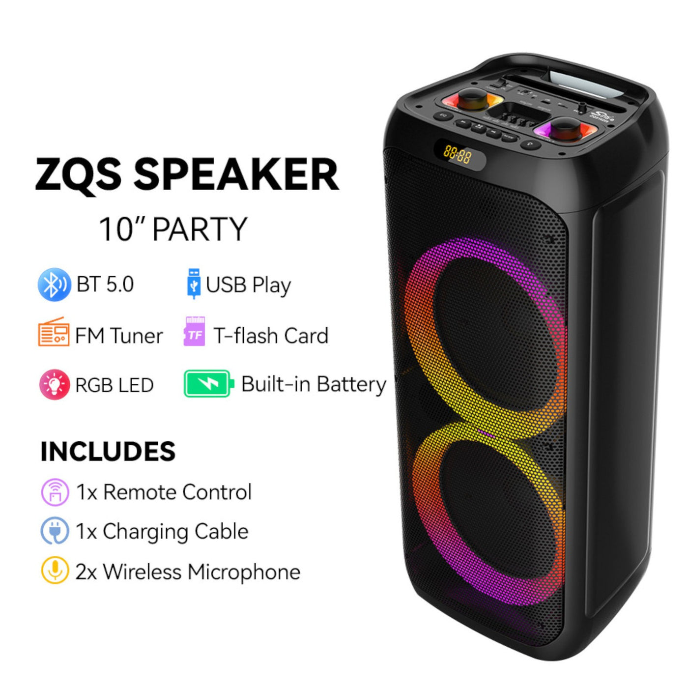 Partybox Sing-E ZQS10209 beleuchtete Lautsprecherbox 1800W Mic Bluetooth USB TWS