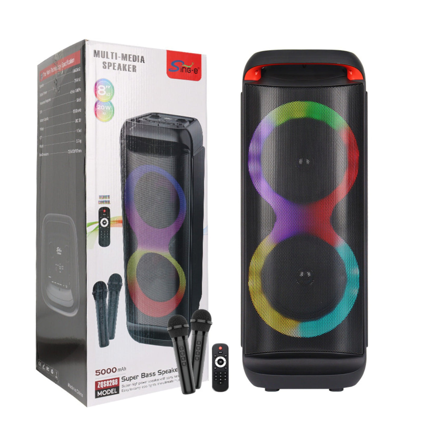 Partybox Sing-E ZQS8288 beleuchtete Lautsprecherbox Mic Bluetooth USB TWS