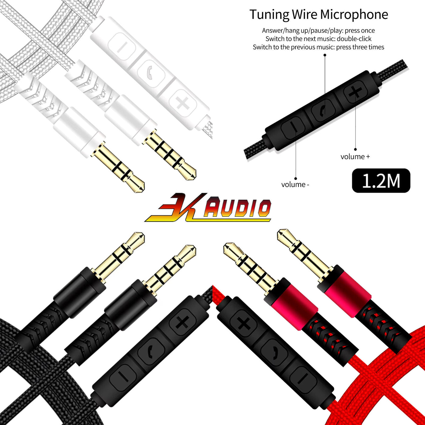 1,2m Audio Stereo Kopfhörer Nylon Anschlusskabel 3,5mm Klinke für Beats Solo HD