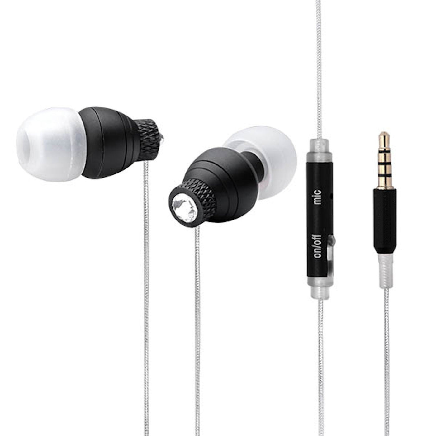 Super Bass In-Ear Kopfhörer Diamond Pro Black Headset Flachkabel Strass Glitzer