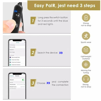 Bluetooth In Ear Kopfhörer Magnetisch Wireless Headset X9 Schwarz Blau