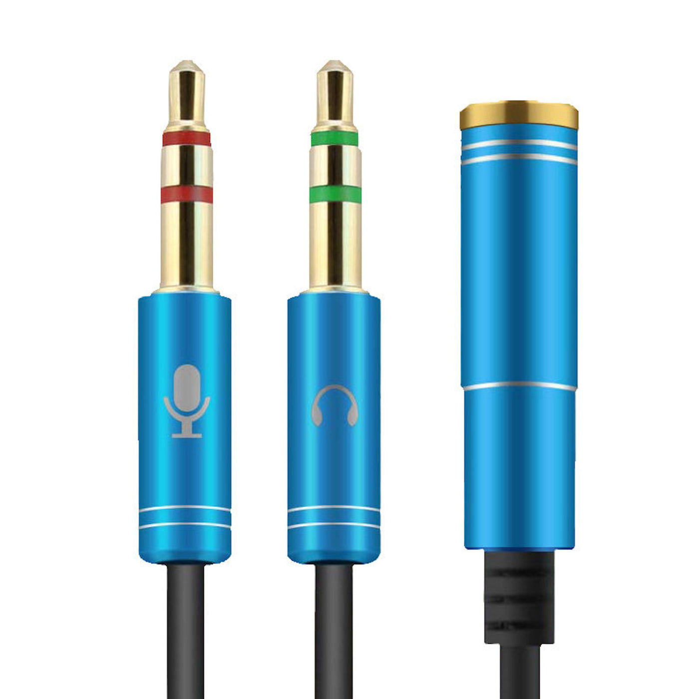 Audio Splitter Kabel Blau Y Adapter Headset 3.5mm Klinke Buchse > 2 x Stecker
