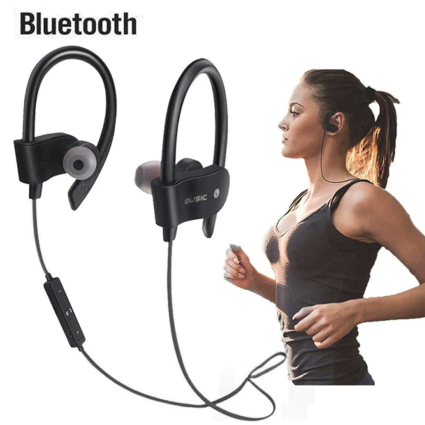 Sport In Ear Bluetooth Headset Ohrbügel Kopfhörer Wireless Bass OB-01 Schwarz
